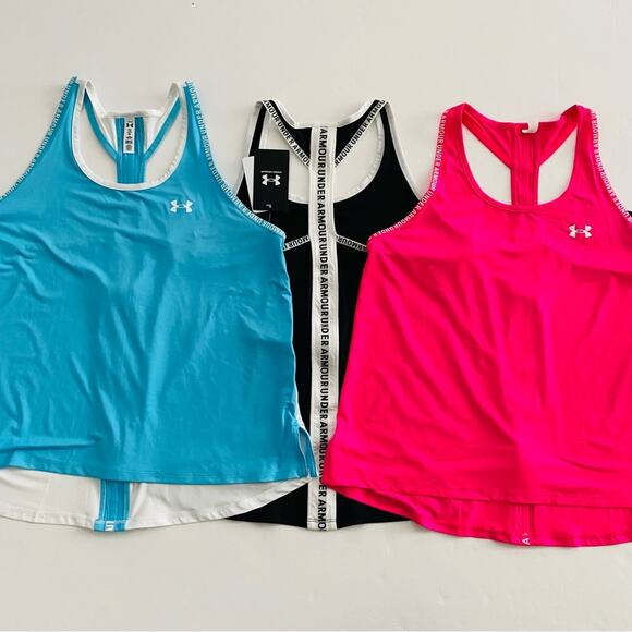 Under Armour | Racer Back Loose Fit Logo Trim Tank Top Bundle NWT XL - Picture 1 of 13